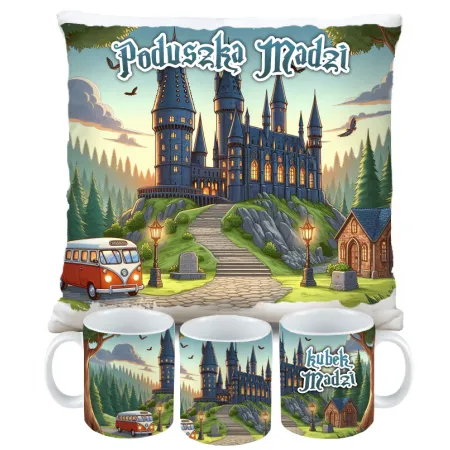 Magiczny zestaw prezentowy Poduszka i Kubek dla czarodzieja do szkoły magii